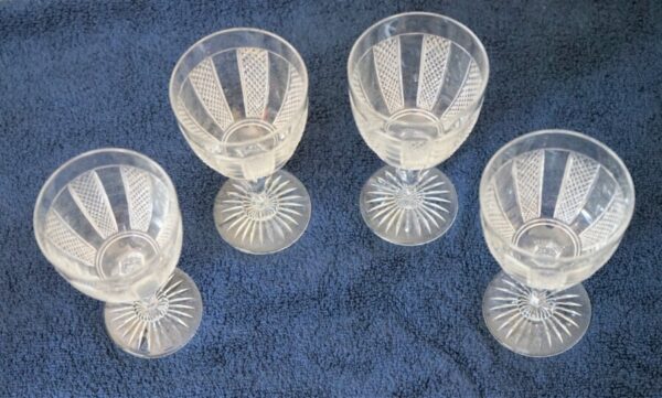 SALE – Vintage Set of 4 Large HIBERNIA Pattern Waterford Crystal Wine Glasses Cobalt Blue Heavy Bowl Antique Glassware 5
