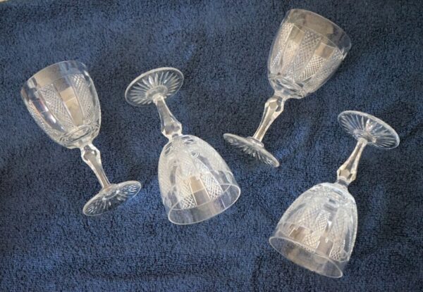 SALE – Vintage Set of 4 Large HIBERNIA Pattern Waterford Crystal Wine Glasses Cobalt Blue Heavy Bowl Antique Glassware 6