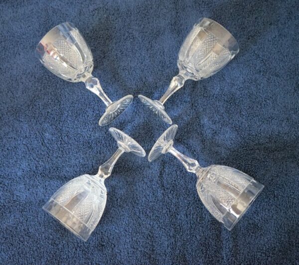 SALE – Vintage Set of 4 Large HIBERNIA Pattern Waterford Crystal Wine Glasses Cobalt Blue Heavy Bowl Antique Glassware 11