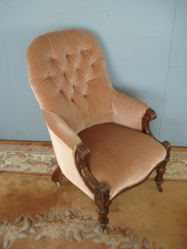 Reupholstered Button Back Victorian Armchair Antique Chairs 3