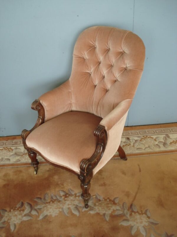 Reupholstered Button Back Victorian Armchair Antique Chairs 7