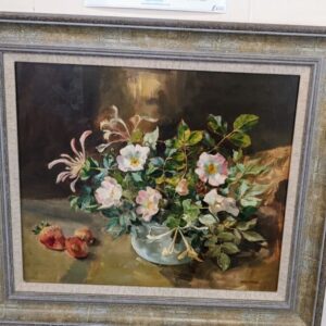 Honeysuckle and Wild Roses by Anne Cotterill Floral arrangement Antique Art