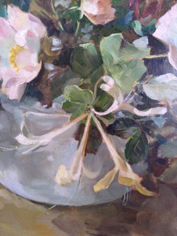 Honeysuckle and Wild Roses by Anne Cotterill Floral arrangement Antique Art 9