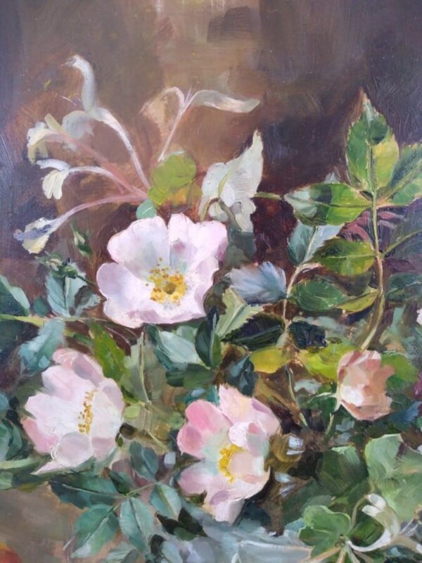 Honeysuckle and Wild Roses by Anne Cotterill Floral arrangement Antique Art 6
