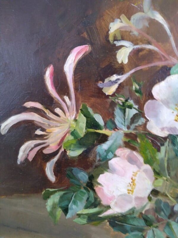Honeysuckle and Wild Roses by Anne Cotterill Floral arrangement Antique Art 5