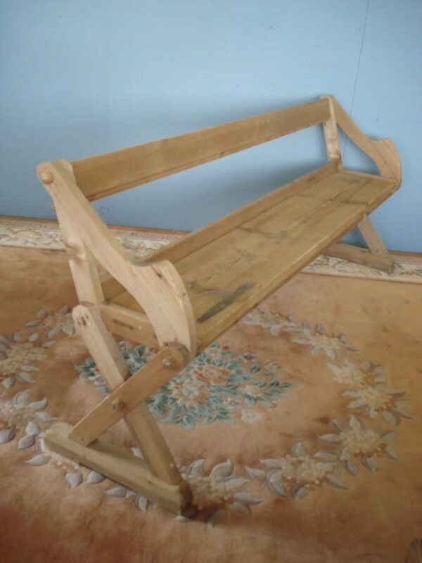 6'6" Long Old Pine Bench with sloping back rail.