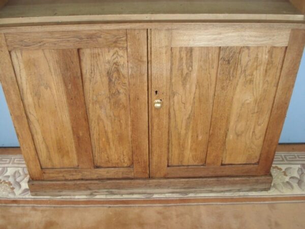 Open shelves over a Two Door Oak Cupboard – separates for transport. Antique Cupboards 5