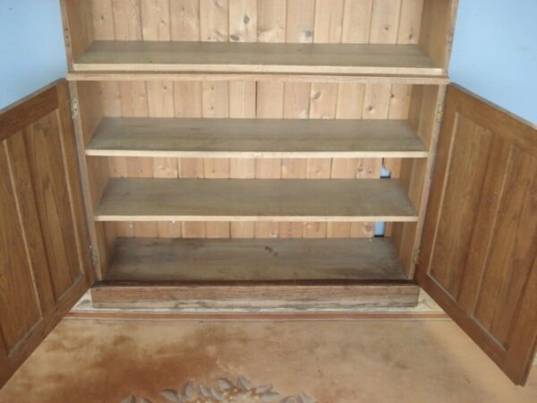 Open shelves over a Two Door Oak Cupboard – separates for transport. Antique Cupboards 4