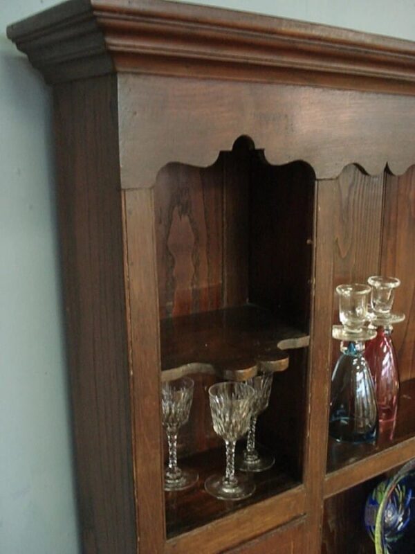 19th Century oak dresser of smaller proportions. With spice cupboards and mahogany inlay. Antique Dressers 12