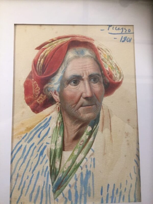 Original watercolour Portrait by Pablo Picasso 1901 of family (Grandmother) Antique Antique Art 3