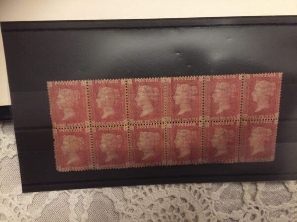Rare mint block of 12 penny reds Stamps 1871 plt147 U/M o.g - Image 5