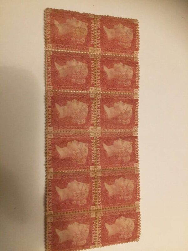 Rare mint block of 12 penny reds Stamps 1871 plt147 U/M o.g - Image 6