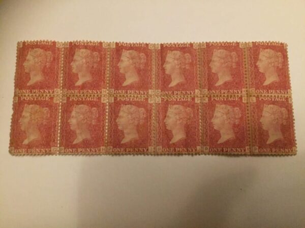 Rare mint block of 12 penny reds Stamps 1871 plt147 U/M o.g block of 12 victorian stamps Antique Collectibles 3