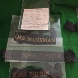 WW2 Naval cap Tally , HMS Manxman, Jupiter, Urchin Birmingham . HMS Birmingham Antique Collectibles