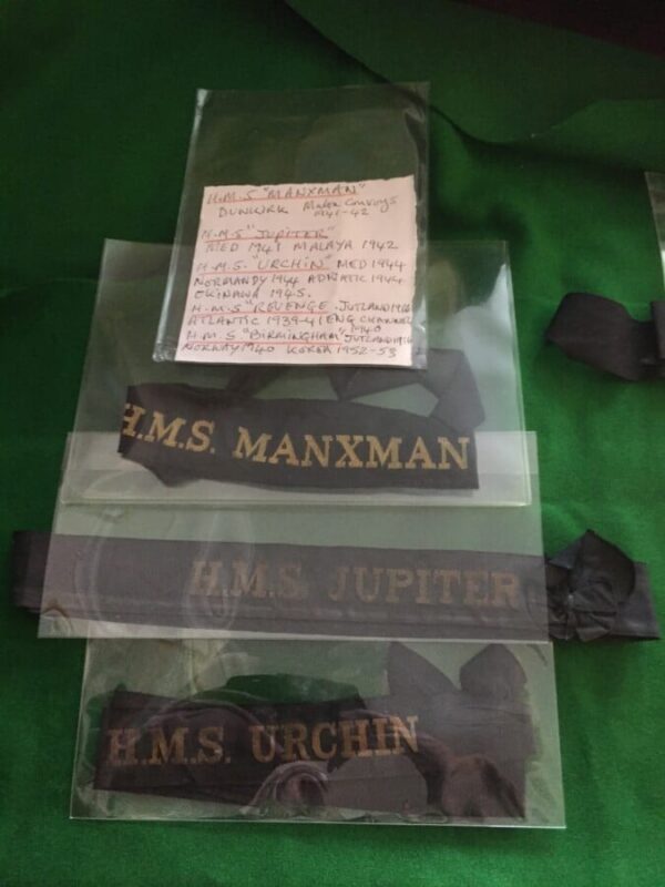 WW2 Naval cap Tally , HMS Manxman, Jupiter, Urchin Birmingham .