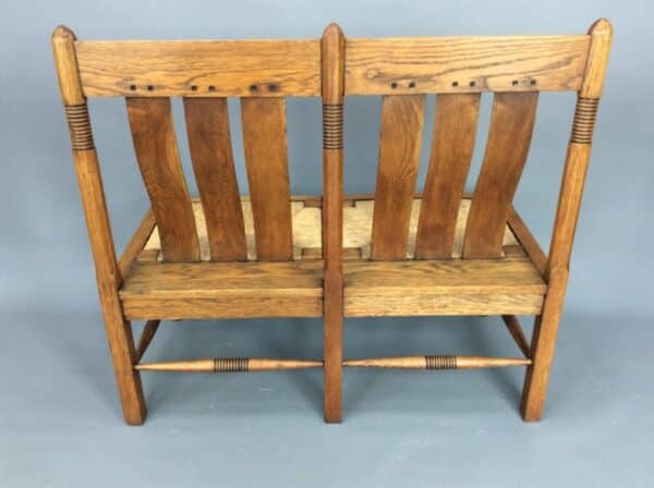 Arts & Crafts William Birch Oak Settle c1905 - Image 5
