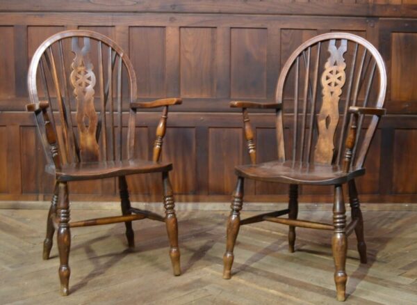 Pair Of Oak Wheel Back Chairs SAI2823 Antique Chairs 3