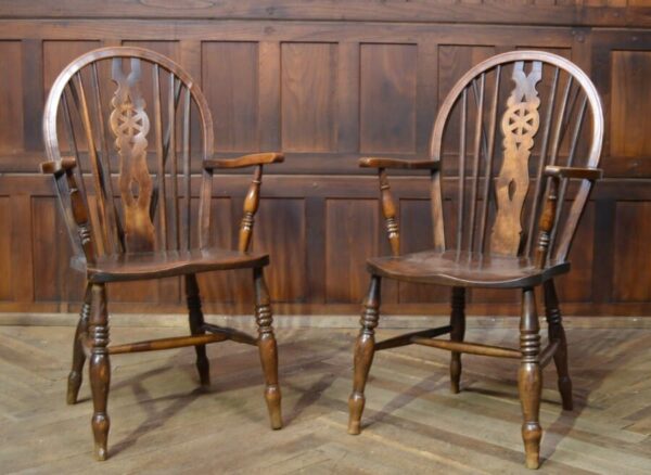 Pair Of Oak Wheel Back Chairs SAI2823