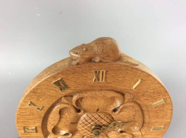 Colin ‘Beaverman’ Almack Yorkshire Rose Oak Clock 1960’s Beaverman Antique Clocks 3