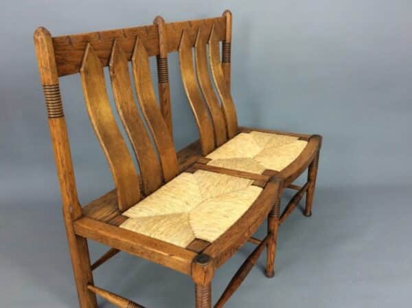 Arts & Crafts William Birch Oak Settle c1905 - Image 3