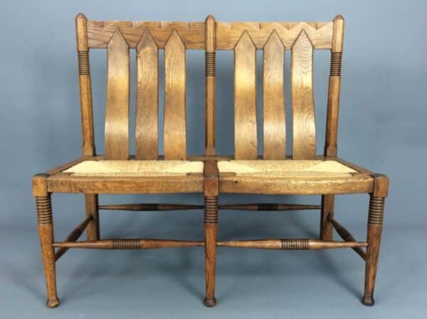 Arts & Crafts William Birch Oak Settle c1905 - Image 2