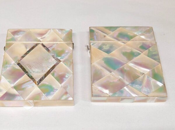 Pair Mother of Pearl Card Cases Card Case Antique Collectibles 3