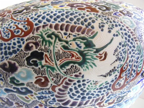 Large stunning Chinese ovoid vase wonderful COLOURFUL enamel 2 dragons - Image 2