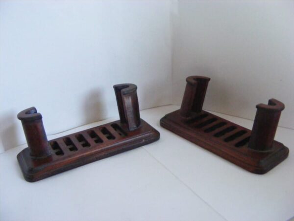 Rare PAIR wooden Jade Plaque Stands Chinese Very Old