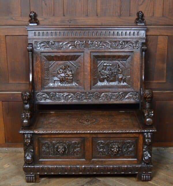 Victorian Oak Settle / Hall Seat / Monks Bench SAI2830