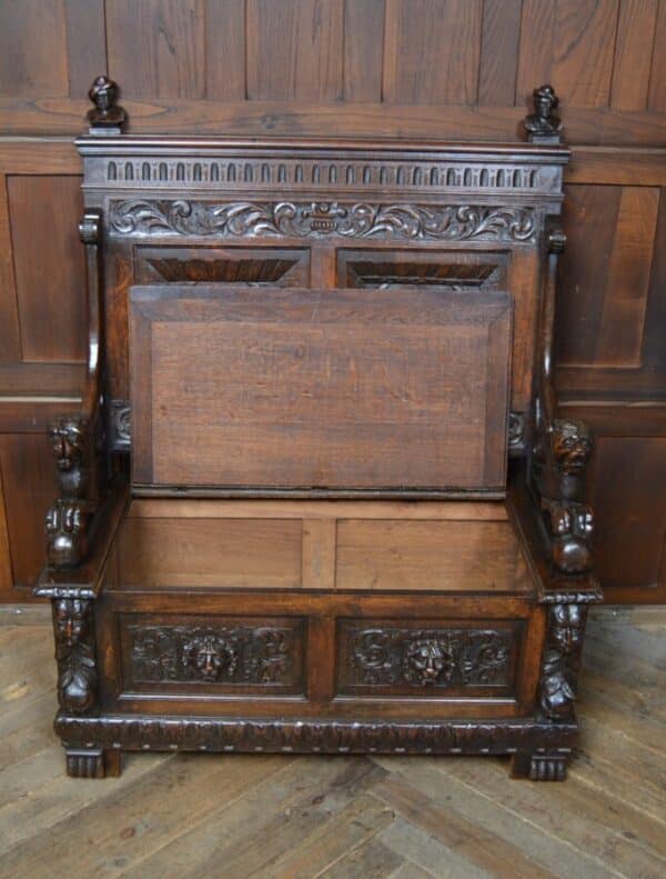 Victorian Oak Settle / Hall Seat / Monks Bench SAI2830 - Image 11