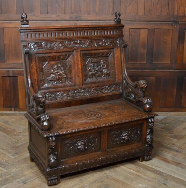 Victorian Oak Settle / Hall Seat / Monks Bench SAI2830 - Image 17