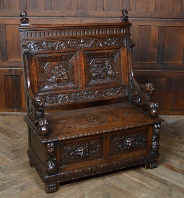 Victorian Oak Settle / Hall Seat / Monks Bench SAI2830 - Image 18