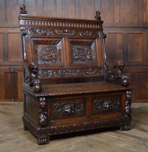 Victorian Oak Settle / Hall Seat / Monks Bench SAI2830 - Image 19