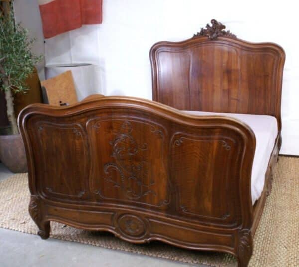 Antique French Second Empire Rosewood & Amboyna King Double Bed, c 1860 - Image 3