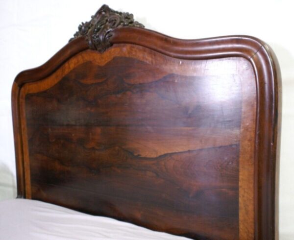 Antique French Second Empire Rosewood & Amboyna King Double Bed, c 1860 - Image 4