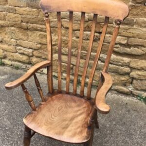 Antique Victorian English Fruitwood & Elm Kitchen Slat Back Armchair, c 1860 armchairs Miscellaneous