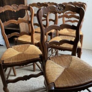 Antique French Walnut Rush Seat “Van Gogh” Dining Chairs, C 1890 chair Miscellaneous