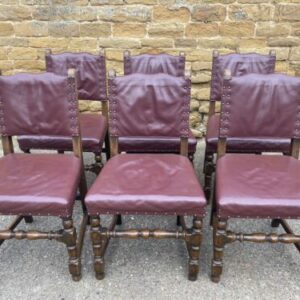 Set 6 X Edwardian Oak & Leather Dining Chairs, C 1900 chair Miscellaneous