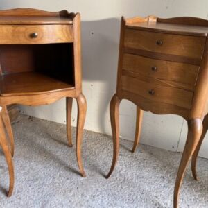 Antique Pair Fruitwood French Serpentine Bedside Tables Nightstands, c 1900 bed tables Miscellaneous