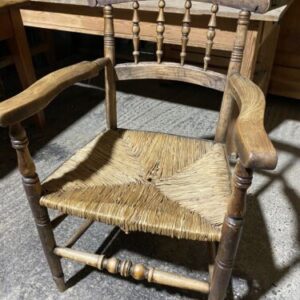 Antique French Fruitwood Rush Seated Carver Armchair, c 1860 armchair Miscellaneous