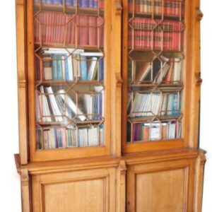 Antique Oak Gothic Arts & Crafts Bookcase Glazed Cabinet, c 1870 adjustable Miscellaneous