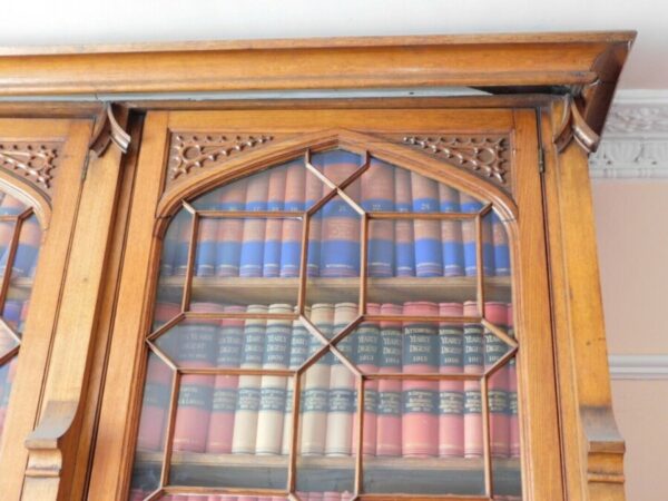 Antique Oak Gothic Arts & Crafts Bookcase Glazed Cabinet, c 1870 - Image 2