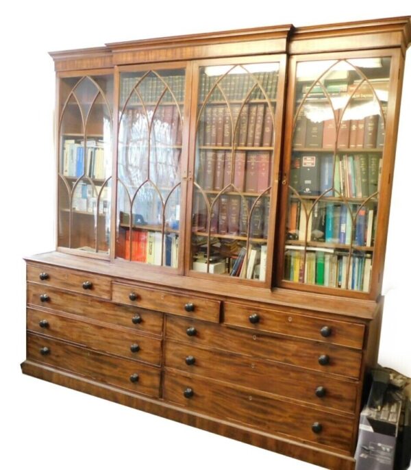 Antique Mahogany Breakfront Cabinet Secretaire Bookcase Rent, c 1820