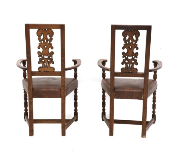 Pair Antique Arts & Crafts Oak Leather Armchairs, Liberty & Co, c 1900 arts Miscellaneous 5