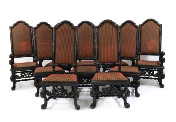 Antique Set of Ten William & Mary revival dining chairs, c 1890 - Image 3
