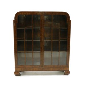 Antique Art Deco Walnut Astragal Glazed Bookcase Cabinet, c 1930 adjustable Miscellaneous