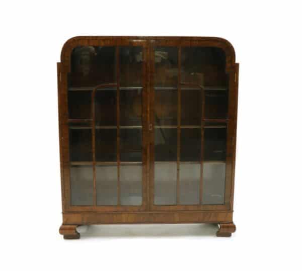 Antique Art Deco Walnut Astragal Glazed Bookcase Cabinet, c 1930 adjustable Miscellaneous 3