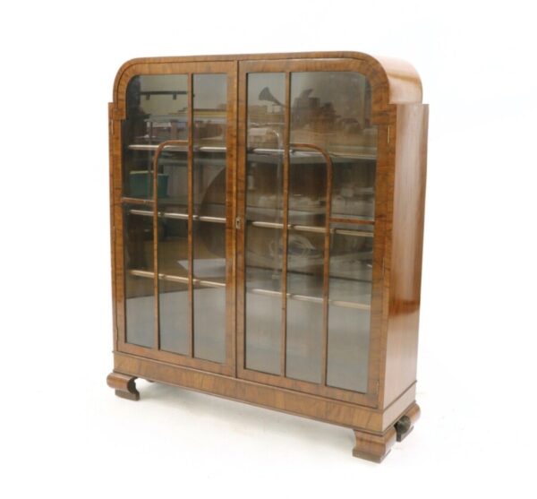Antique Art Deco Walnut Astragal Glazed Bookcase Cabinet, c 1930 adjustable Miscellaneous 4