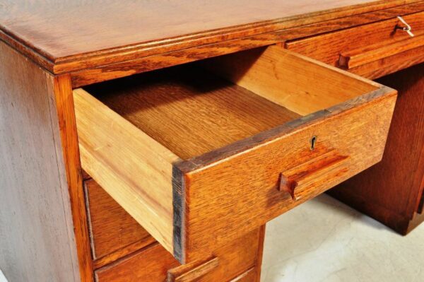 Antique Art Deco Oak Twin Pedestal Desk, circa 1930 - Image 6