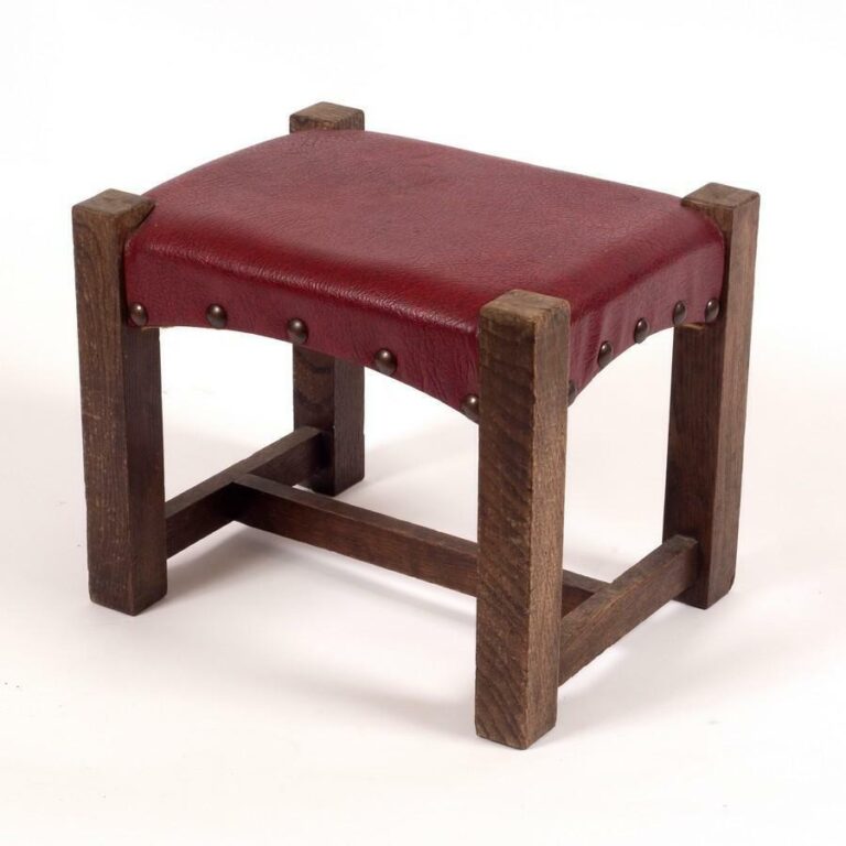 Arts & Crafts Liberty of London Labeled Oak & Leather Stool